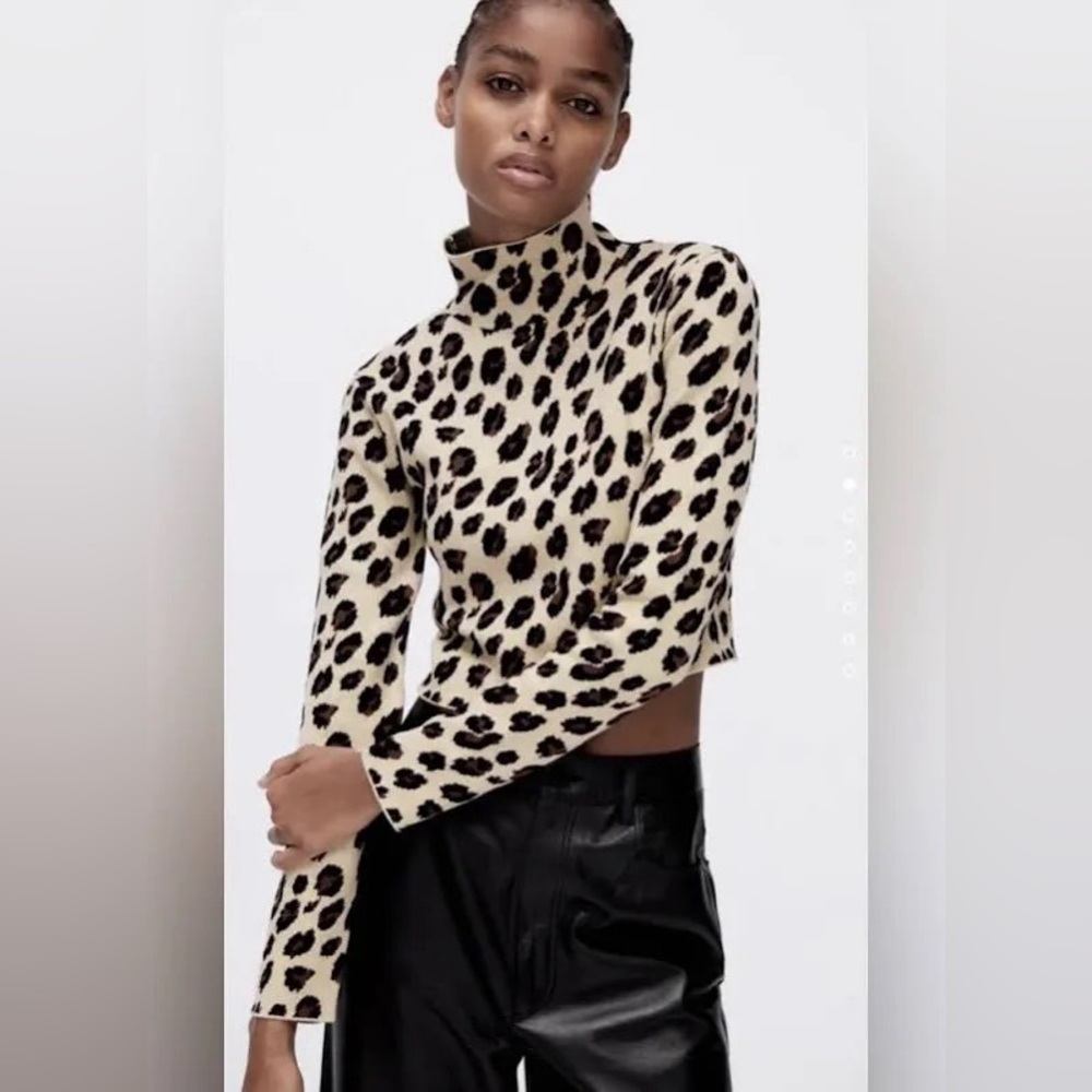 Zara- Mock Neck Animal Print Crop Sweater Open Back Ties